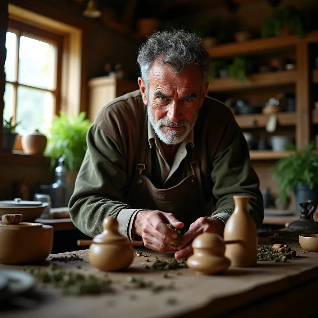 Sastojci tradicionalnog muškog čaja u staklenoj posudi